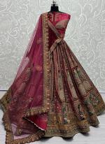 Velvet Red Bridal Wear Embroidery Work Lehenga Choli